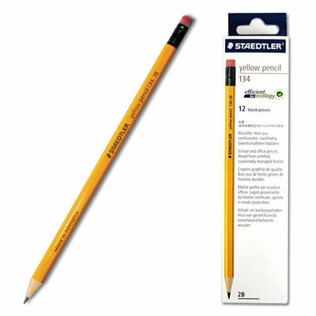 Bút Chì Gỗ Đức 2B STAEDTLER 134 Yellow Pencil Có Đầu Tẩy
