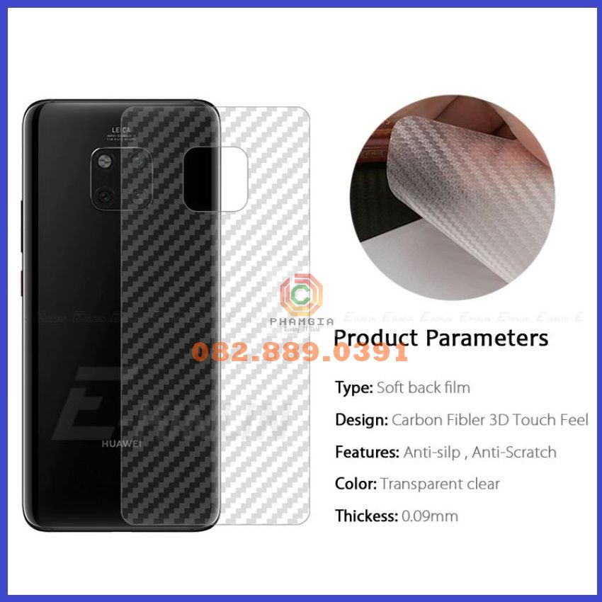 Miếng dán mặt lưng skin carbon Huawei Mate 9 Lite/ Mate 20/ Mate 20 Pro/ Mate 30 Pro