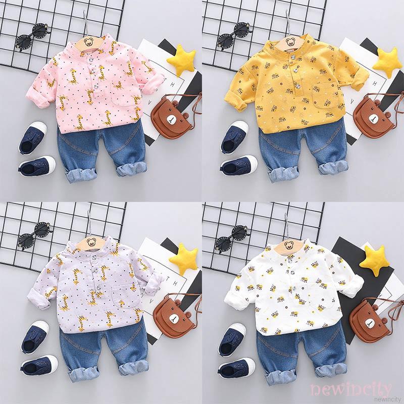 Set Áo Thun Tay Dài &amp; Quần Jeans Dài Dành Cho Bé Trai