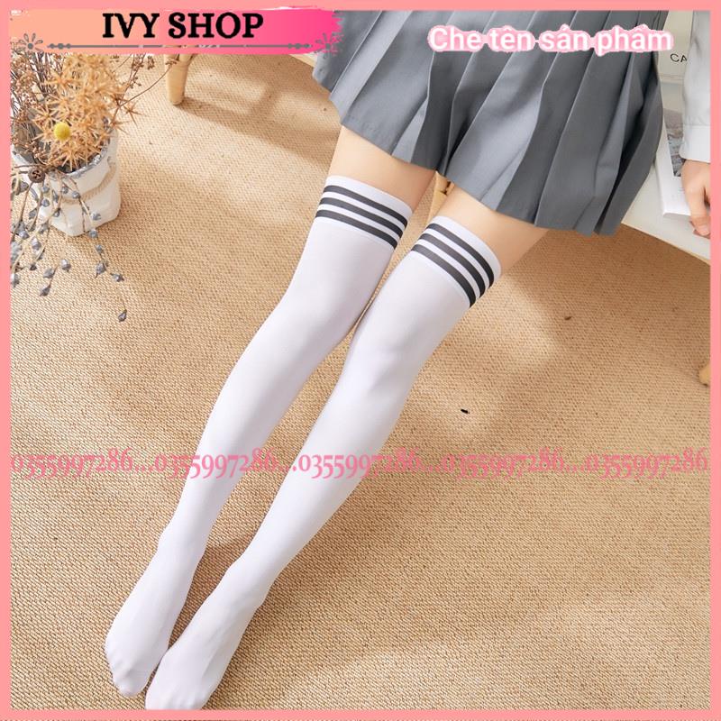 Tất đùi trơn - kẻ Chất len thể thao cao trên gối  - tất ống cosplay sẵn hàng