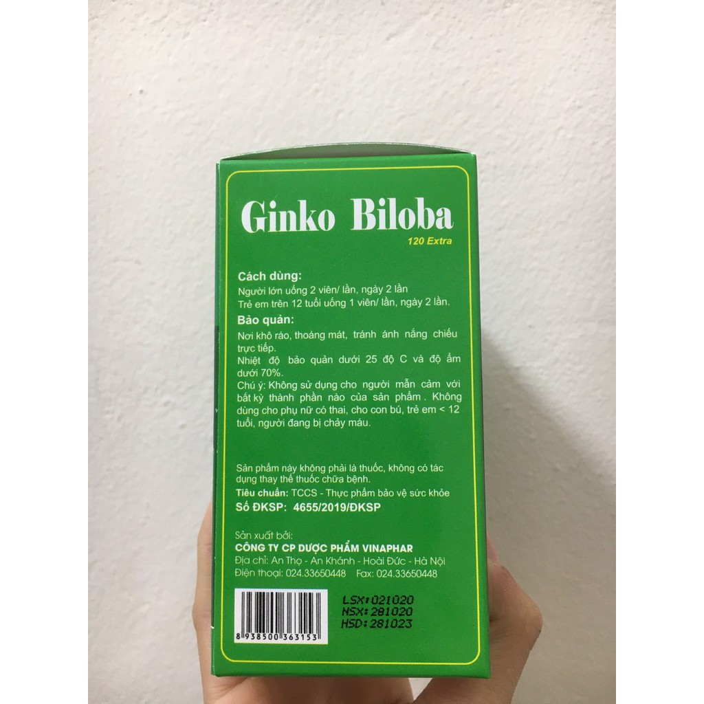 Viên Ginko Biloba bổ não 120mg  - Nhà thuốc Nhật Thành
