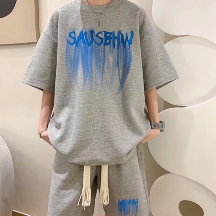 Set Đồ Thể Thao đồ bộ nam In Chữ áo thun nam+quần short Cách Retro Hàn Quốc Dành Cho Nam Giới bộ thể thao nam