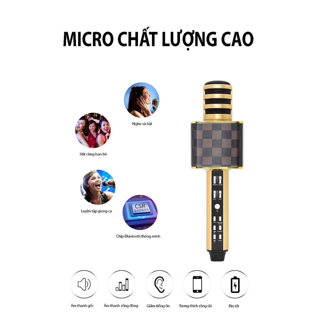 Mic Hát không dây Karaoke Floveme - SD18 Kèm Loa Bluetooth, Âm Thanh To, Trầm Ấm, Mic Bắt Giọng, Kết Nối Nhanh, Bass to