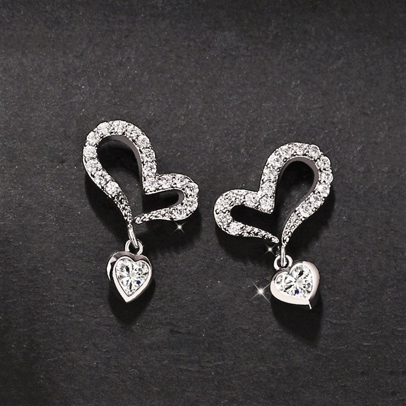 Khuyên tai bạc nữ cao cấp hình trái tim đính đá Evasilver, chất liệu bạc ta sang trọng nữ tính