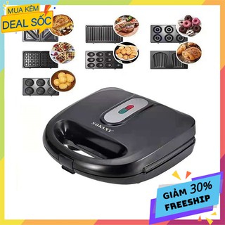 Máy kẹp nướng làm bánh mi, waffle 7 bộ khuôn chính hãng sokany