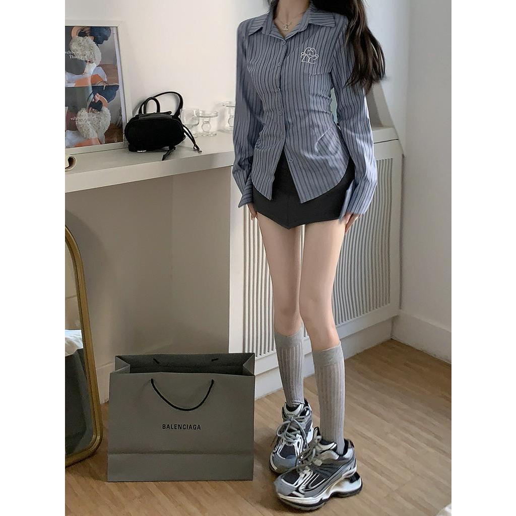 Áo Sơ Mi Nữ Cạp Cao Kẻ Sọc Thời Trang 60893