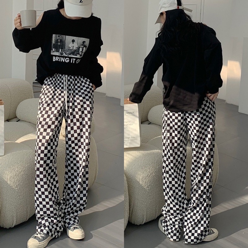 Quần nữ ống rộng dáng đứng xuông dài họa tiết caro kiểu hàn quốc Q658 SUTANO