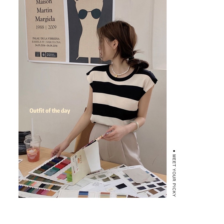 Áo Thun Sát Nách Kẻ Sọc Ngang Trẻ Trung Hợp Thời Trang Phong Cách Hàn Quốc Cho Nữ