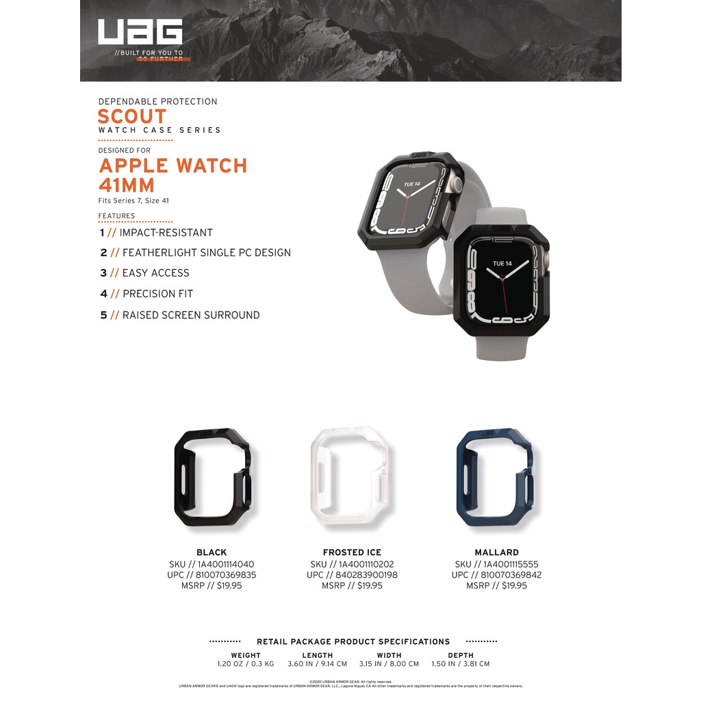 Ốp đồng hồ chống sốc UAG Scout cho Apple Watch 7 (41/45mm)