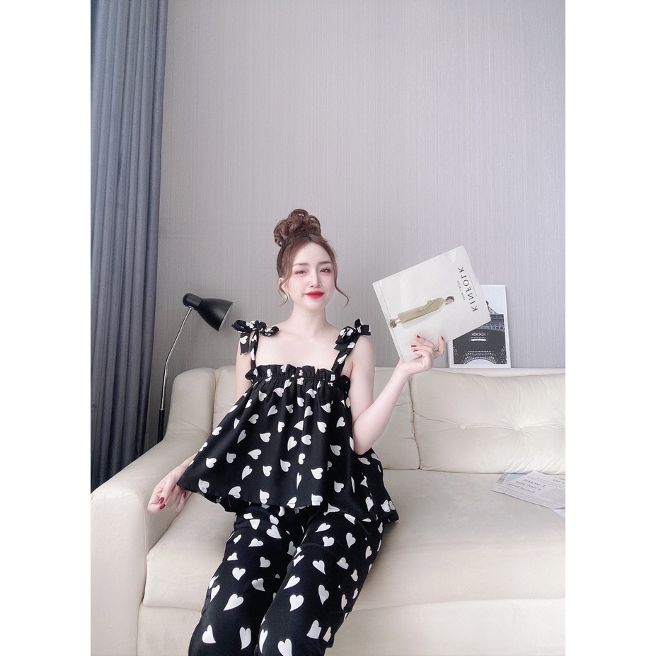 Bộ mặc nhà vải Mango, quần dài, xẻ gấu, cột dây, kiểu dáng trẻ trung, cá tính - Kèm Siêu Quà Tặng - 𝑲𝒉𝒐 𝒔𝒊̉ 𝑺𝒂̀𝒊 𝑮𝒐̀𝒏