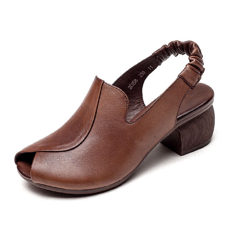 Xăng đan Da Bò Đế Dày Hở Mũi Phong Cách Retro Cho Nữ