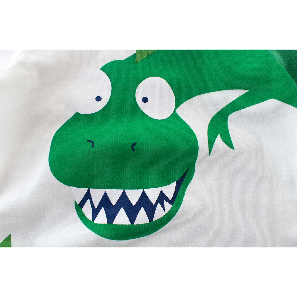 Áo Thun Cotton Tay Dài In Hình Khủng Long Hoạt Hình Giả 2 Món Cho Bé Trai Gái