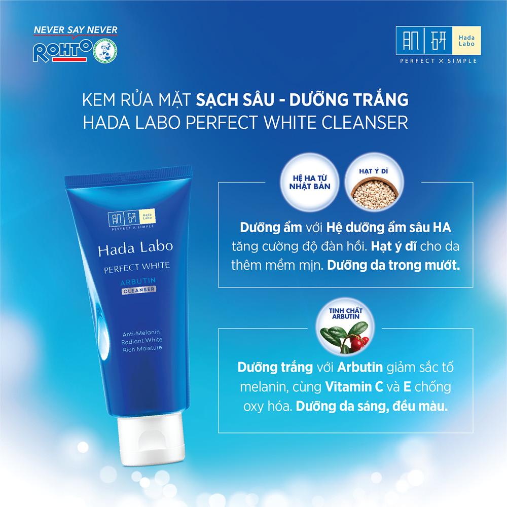 Kem rửa mặt dưỡng trắng Hada Labo Perfect White Cleanser 80g