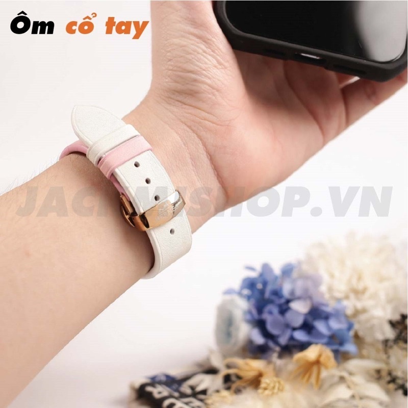 [BẢO HẢNH 1 NĂM] Dây Da BÊ SWIFT may tay thủ công màu Hồng/Trắng khóa Bướm cho Apple Watch series 1/2/3/4/5/6/7