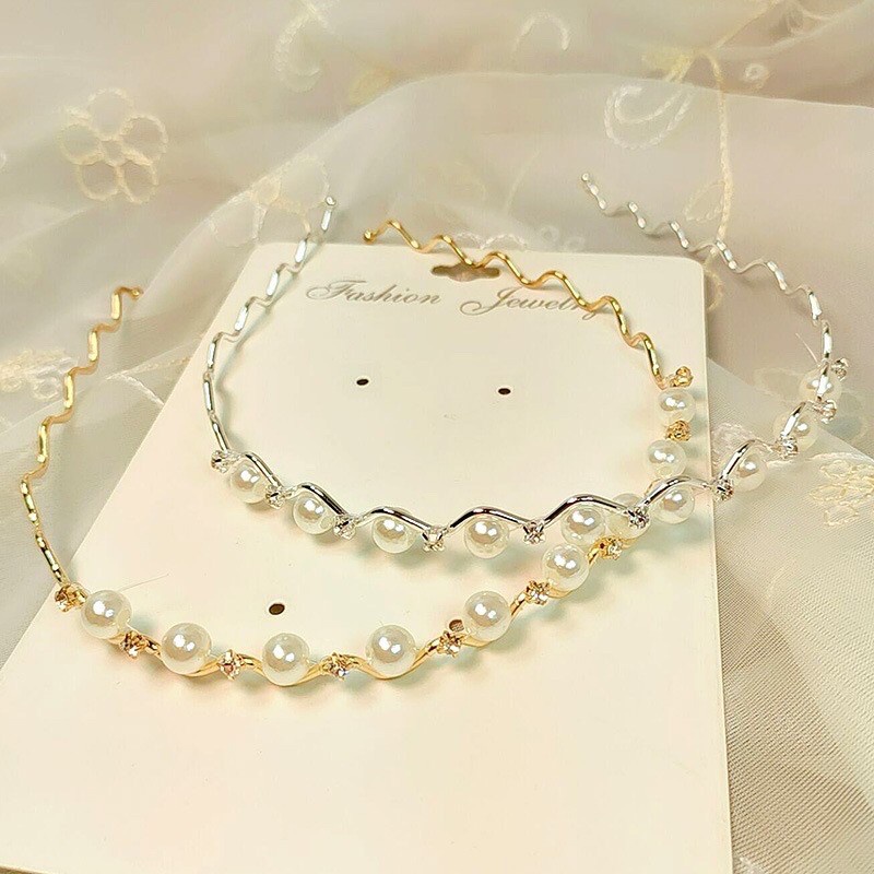 Bờm Tóc Đính Ngọc Trai Phong Cách Retro Cho Nữ - Băng Đô Cài Tóc Hàn Quốc Vintage