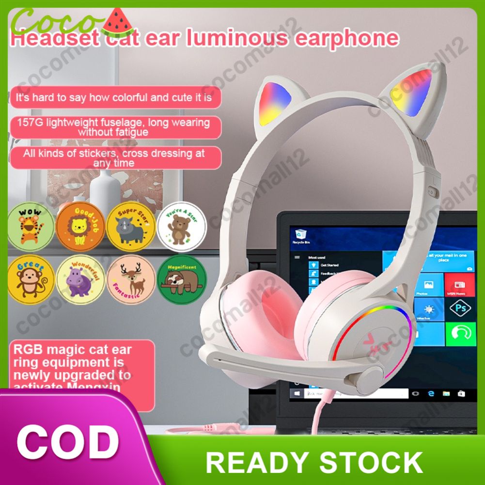 ⭐Chơi Game có dây Tai Nghe SY-G30 Mèo Tai Trên đầu Tai Nghe Gaming Với Mic RGB LED Ánh Sáng Tai Nghe⭐