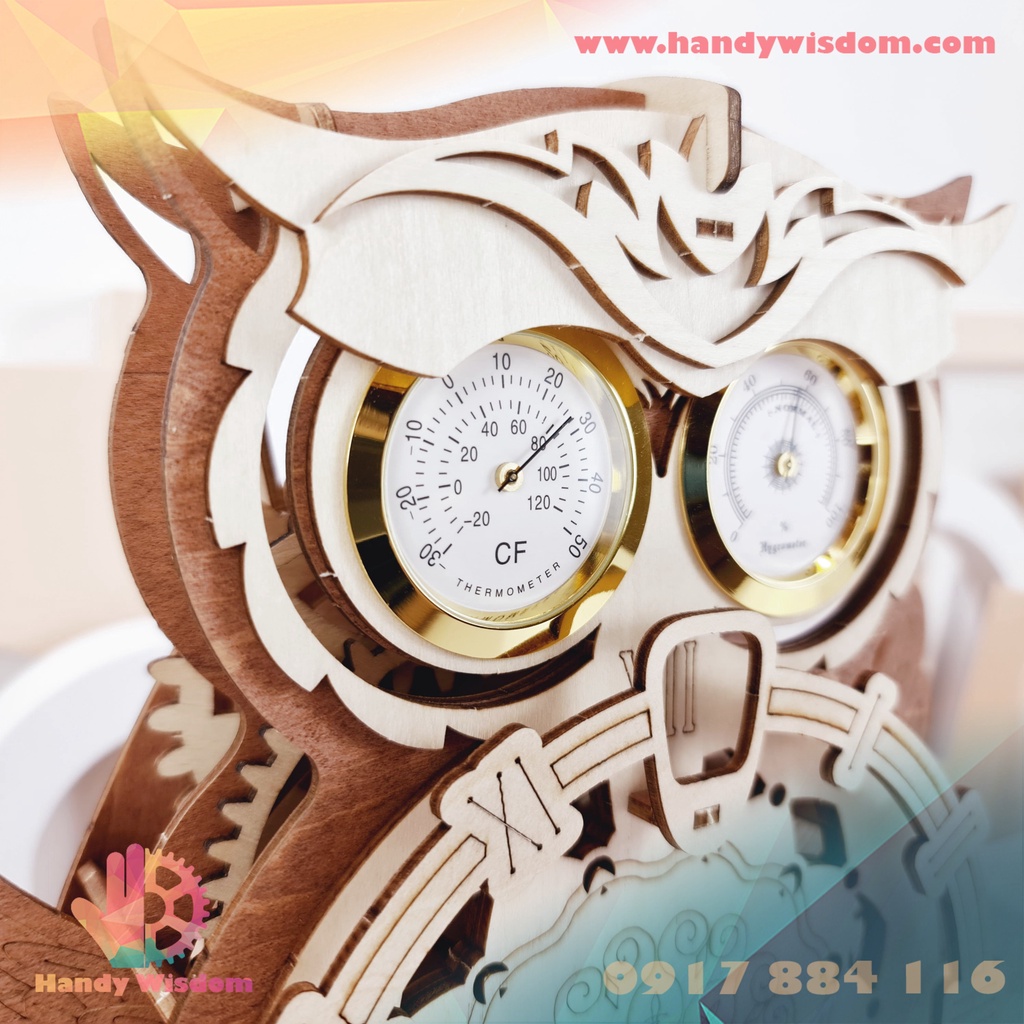 Mô hình gỗ chuyển động - Đồng hồ cú mèo - Robotime Owl Clock LK503