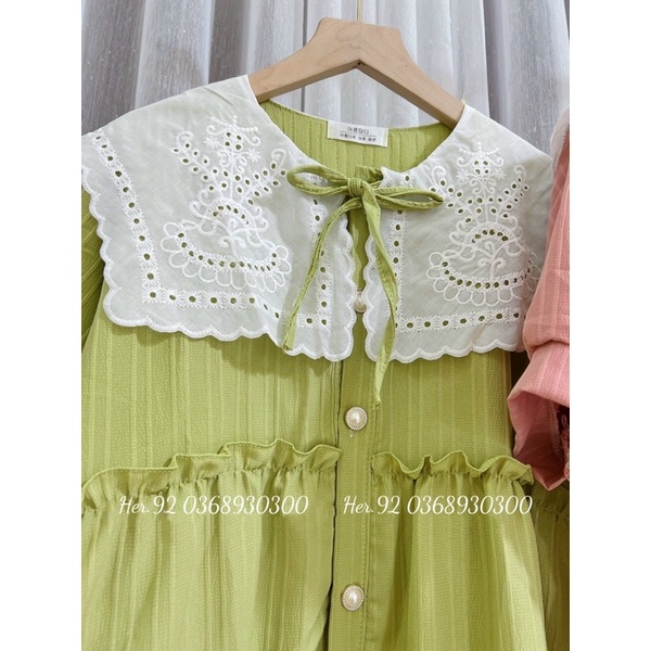 Đầm Babydoll Cổ Phối Ren Siêu Xinh, Đầm Bầu Xinh Nút Ngọc
