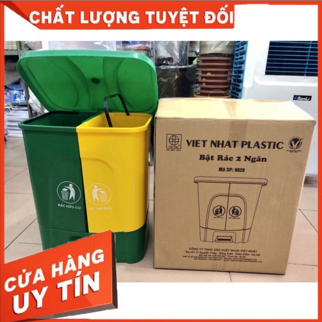 Thùng rác 2 ngăn dung tích 40 Lít. Thùng phân loại rác hữu cơ và vô cơ. Hàng cao cấp Việt Nhật.