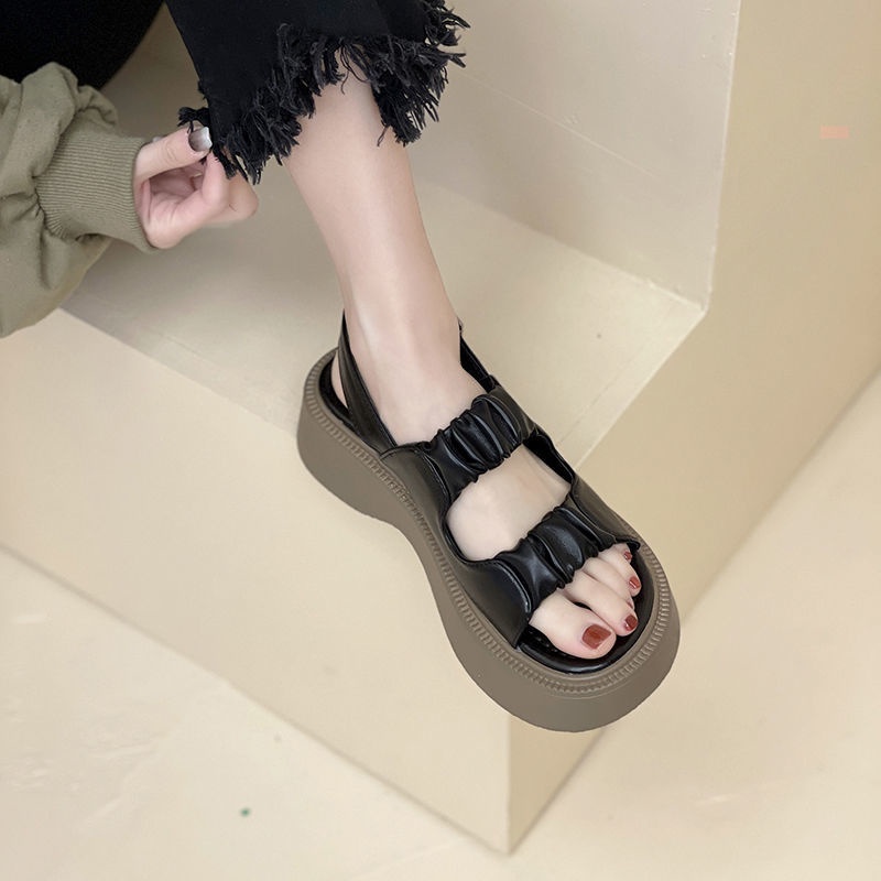 Jiashucheng Giày Sandal Đế Dày Màu Đen Phong Cách Hàn Quốc Thời Trang Mùa Hè Cho Nữ