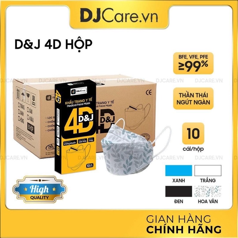 Khẩu Trang Y Tế D&amp;J 4D KF94 Tiêu Chuẩn Quốc Tế ( Hộp 10 Cái)