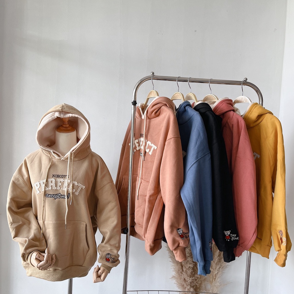 Áo Hoodie Thêu Chữ PERFECT Có Mũ Túi Bụng Tay Dài | Smide Clothing