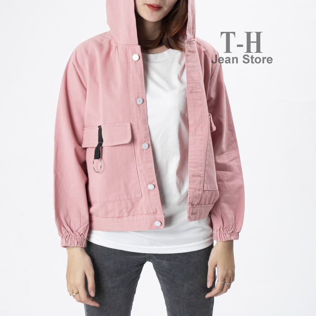 Áo khoác kaki nữ TH Store mũ phối chữ Restro Styling áo khoác nữ phong cách ulzzang chống nắng | BigBuy360 - bigbuy360.vn