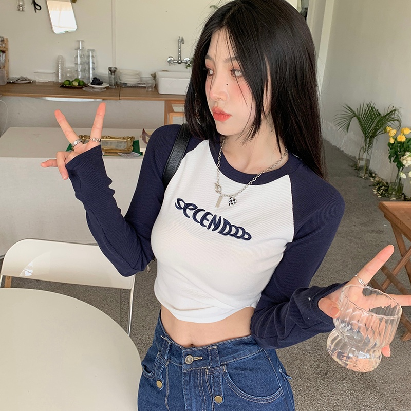 Áo Thun Tay Dài In Chữ Cái Phong Cách Retro Mới Dành Cho Nữ