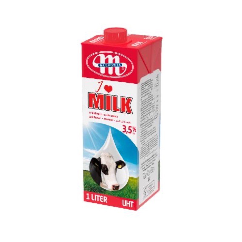 Hộp 1 lít sữa Ba Lan mlekovita i love milk 3,5% béo