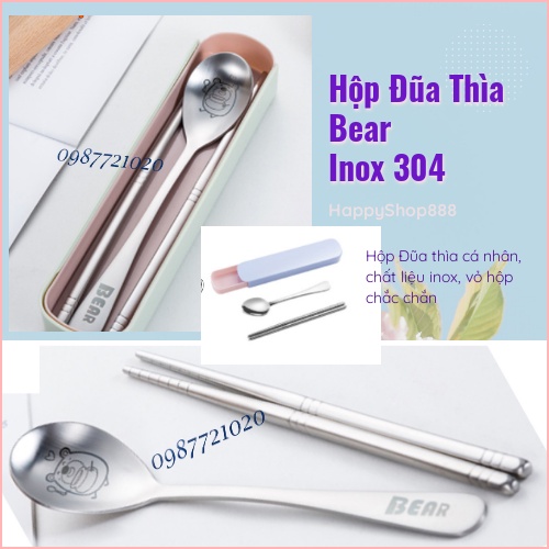 Bộ thìa đũa Gấu Bear INOX có hộp đựng chắc chắn