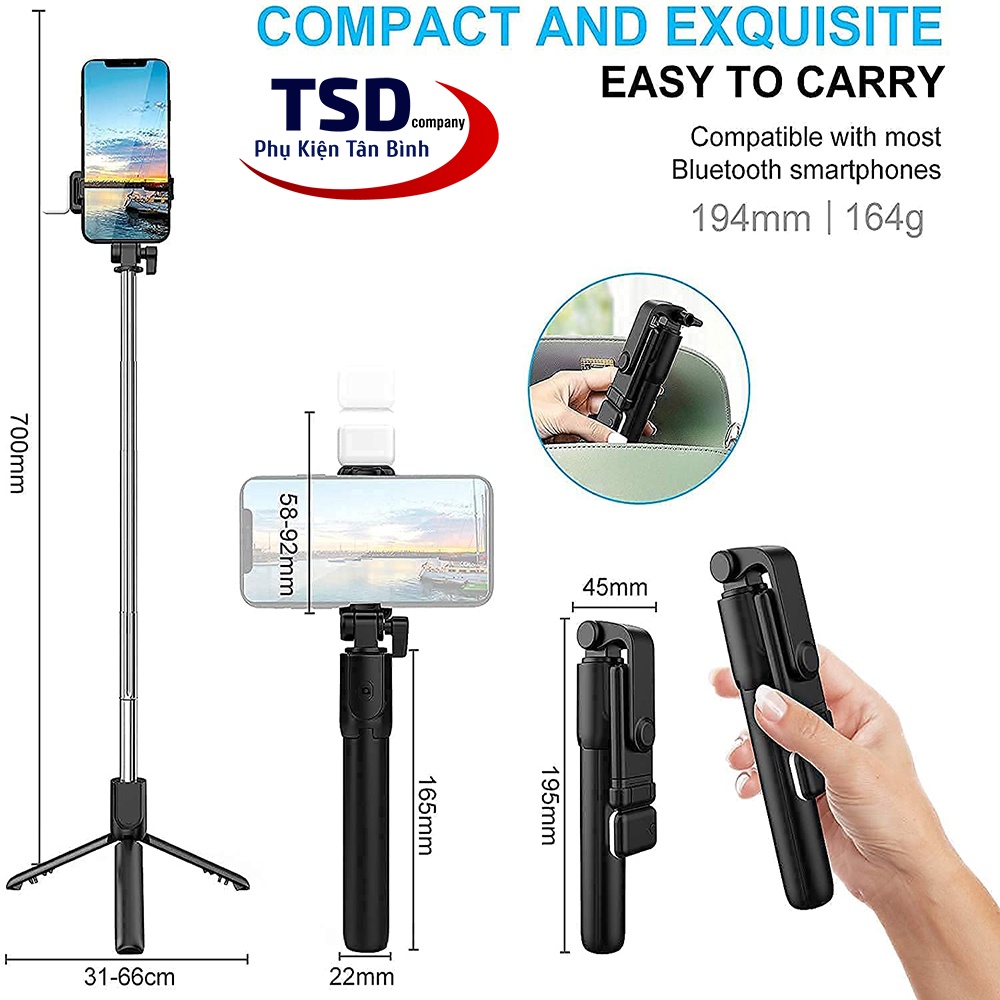 Gậy Tripod 3 Chân Selfie Stick R1S Tích Hợp Đèn Trợ Sáng Chụp Ảnh