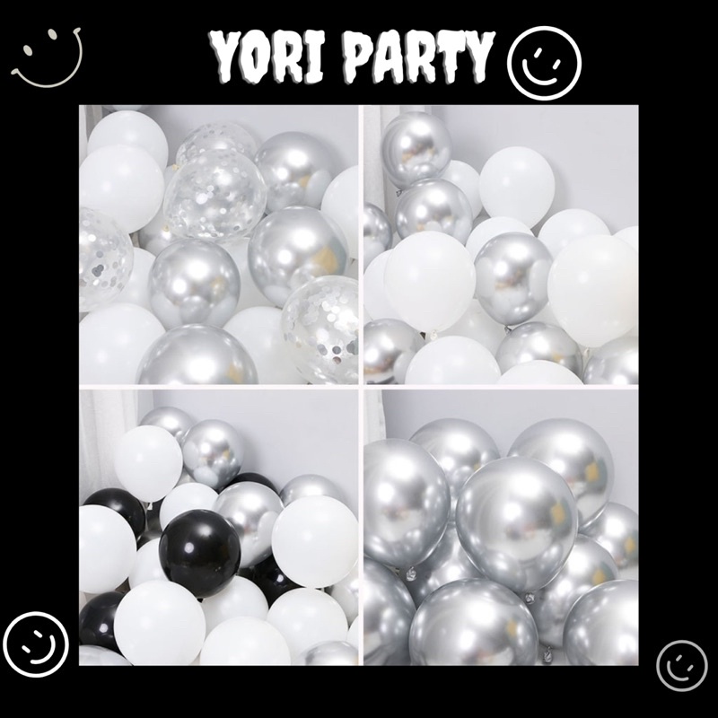 Bong Bóng Màu Đen Bạc Trắng 10 Quả Trang Trí Sinh Nhật - Yori Party