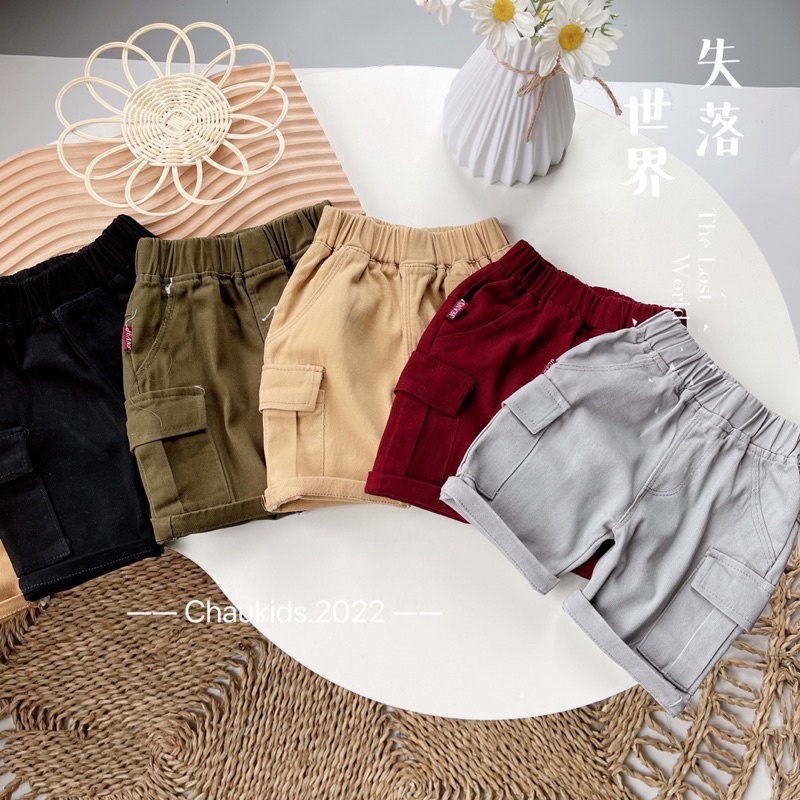 Quần short kaki túi hộp 6 màu cho bé (8-23kg)