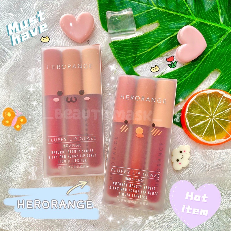 Set 3 cây son kem lì mịn môi từ nhà Herorange