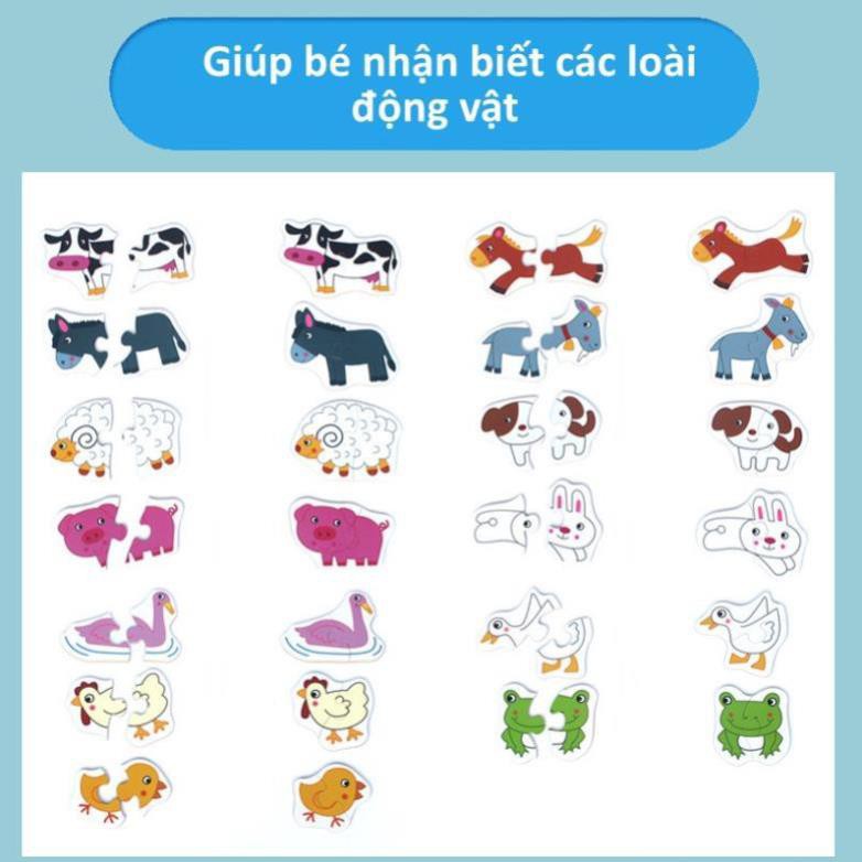 Đồ chơi xếp hình gỗ Puzzle 2 mảnh hộp thiếc cao cấp cho bé tập ghép