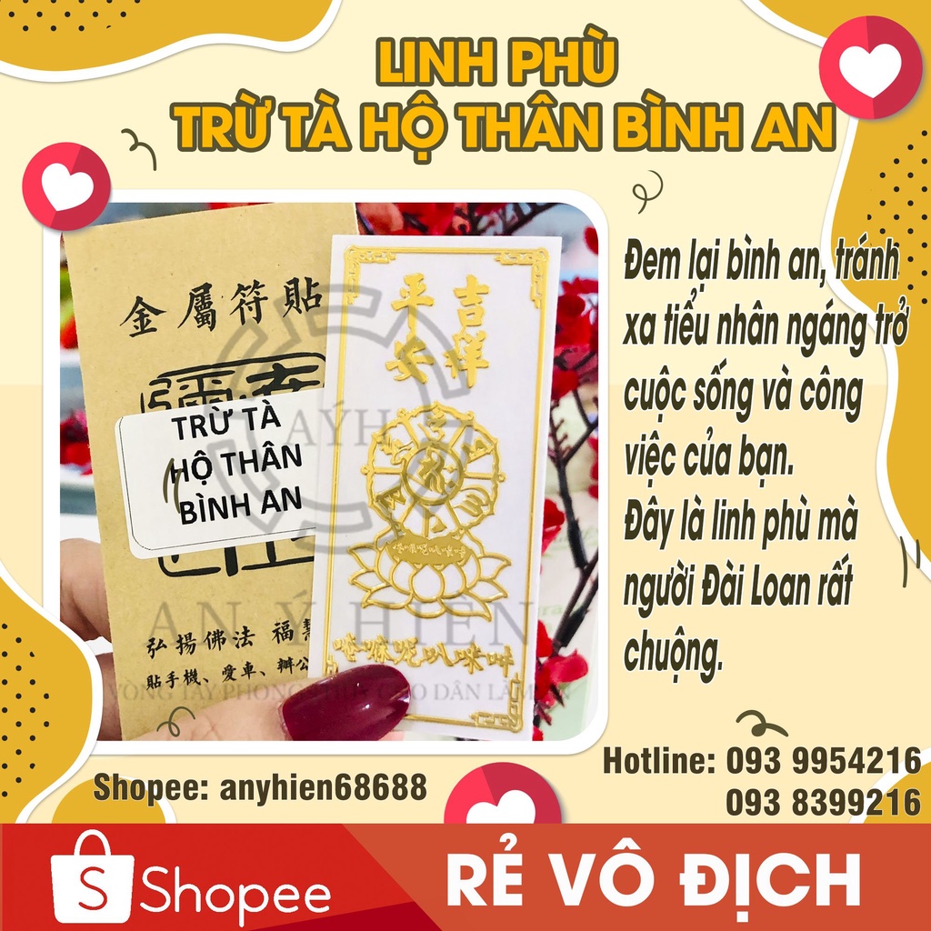 Lá dán Trừ T.À hộ thân Bình an( Đã trì chú, Decal linh phù dán điện thoại- GIÁ SỈ)