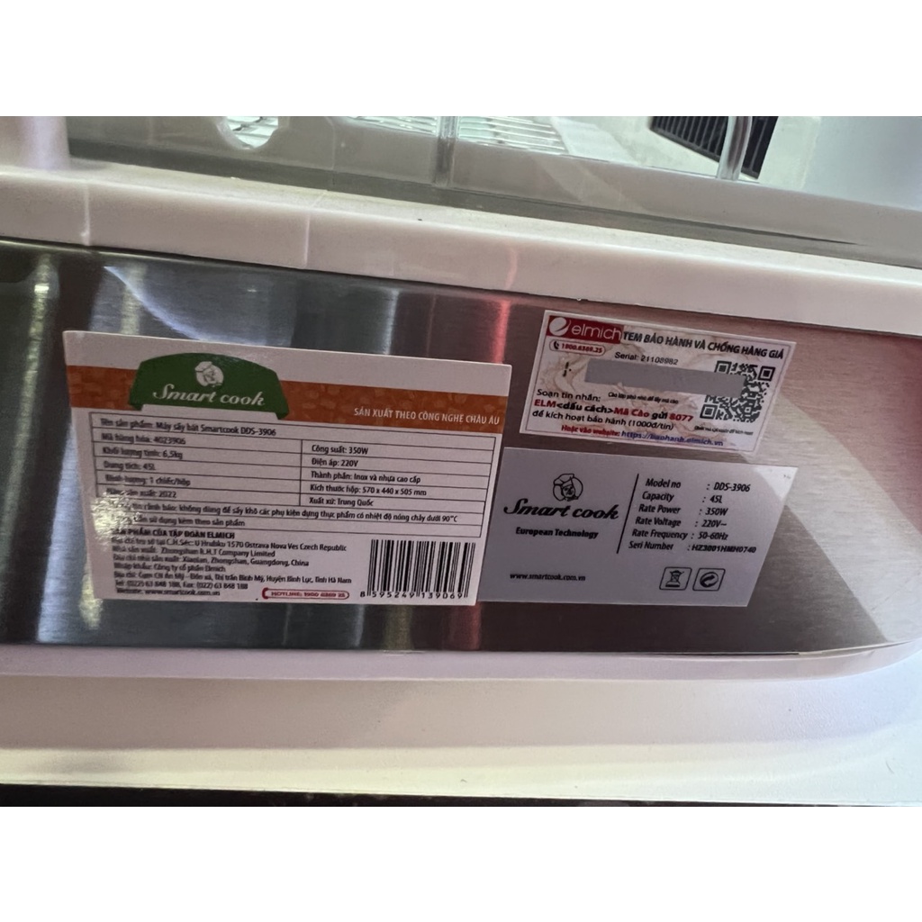 Máy sấy bát diệt khuẩn Elmich Smartcook 3906, 45L HÀNG CHÍNH HÃNG