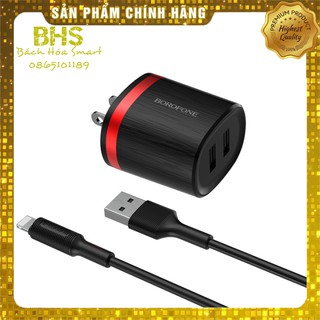 Cốc sạc củ sạc 2 cổng usb kèm dây cáp lightning và micro usb dài 1m , dòng điện đầu ra 2.4a, bo