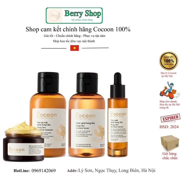 [Combo] Sữa rửa mặt nghệ , Mặt nạ nghệ , Toner nghệ &amp; Serum nghệ Cocoon