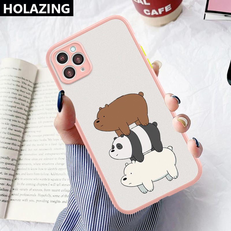 Lens Protective Case iPhone 12 Mini 11 Pro Max iPhone XS Max XR SE 2020 8 Plus 7 6S vỏ điện thoại We Bare Bears Matte Scrub PC Hard Cover Anti-Scrach Shockproof