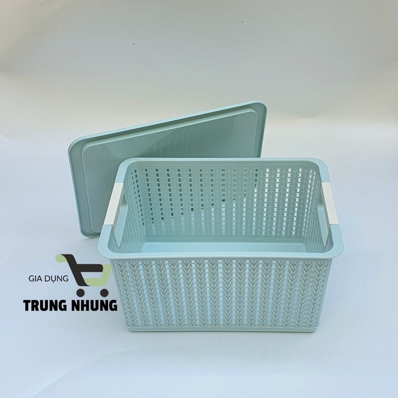 Giỏ nhựa có nắp 3 size Việt Nhật, Giỏ đựng đồ đa năng tiết kiệm không gian nhà bếp phòng khách 3415