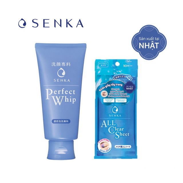 Combo Sữa Rửa Mặt Tạo Bọt Chiết Xuất Tơ Tằm Trắng Senka Perfect Whip 120g và Khăn Giấy Tẩy Trang 10 Miếng | BigBuy360 - bigbuy360.vn