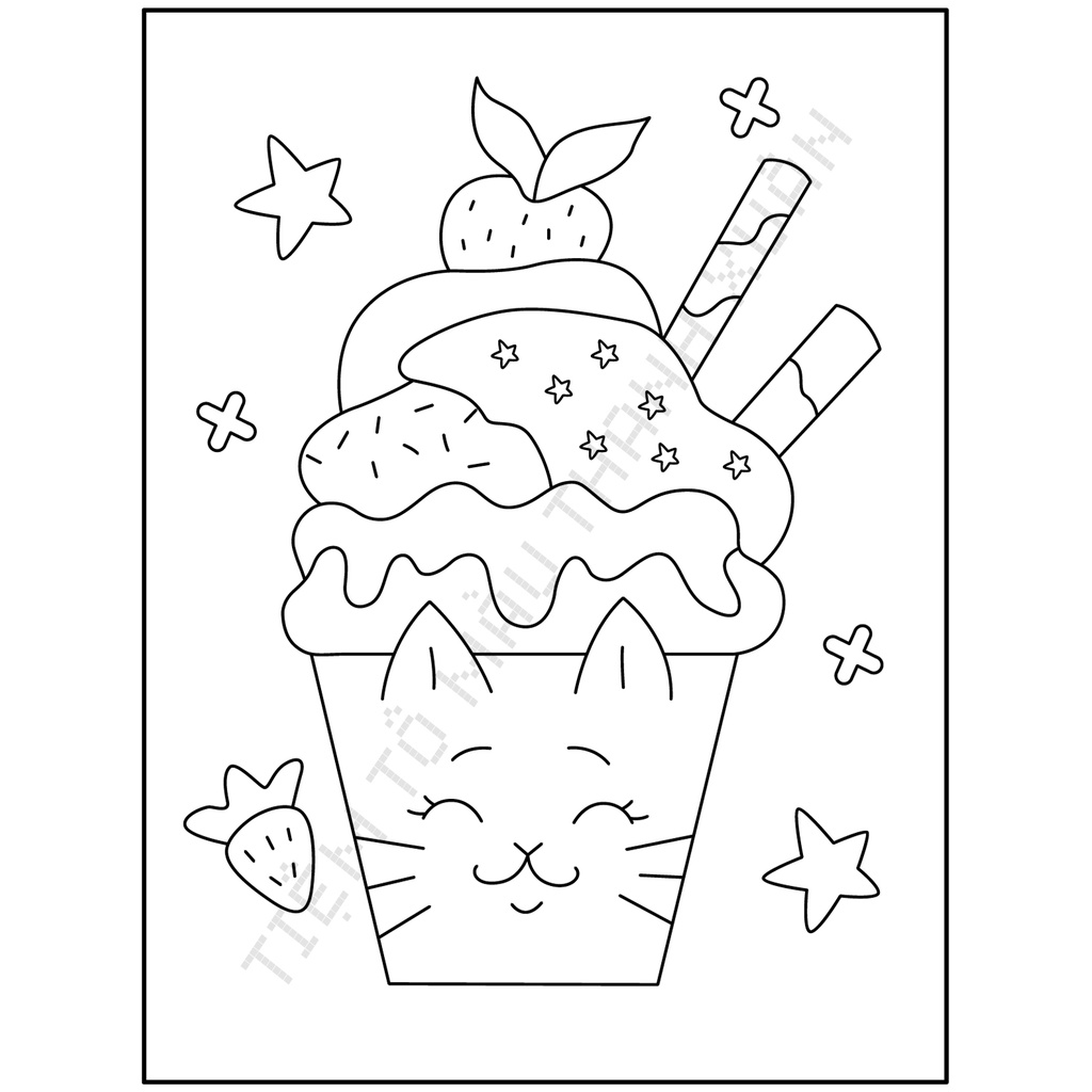 Set 10 Tờ Tranh Tô Màu Hình Ice Cream Động Vật Cute Cho Bé Size A5 Màu Sáp, Màu Chì - Tiệm Tô Màu Thanh Xuân