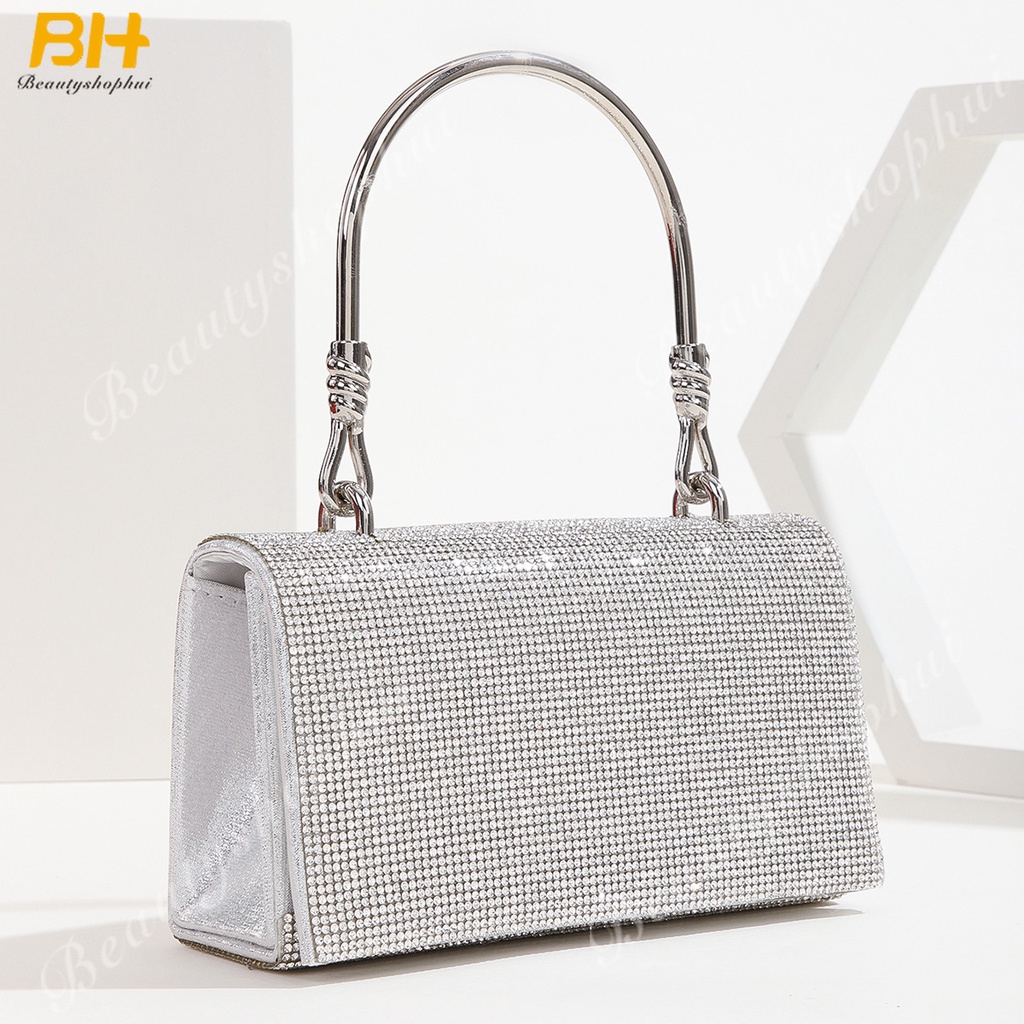 Ví Cầm Tay Dự Tiệc Đính Đá Kim Cương Giả Kiểu Mới Cho Nữ