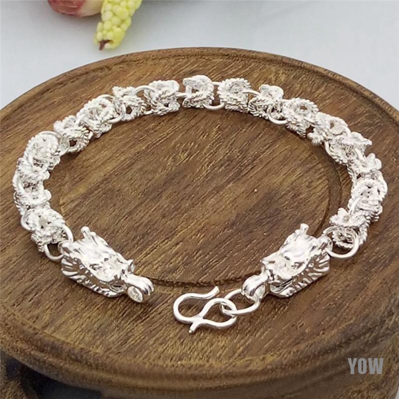 Vòng tay mạ bạc thiết kế hình rồng độc đáo cho nam