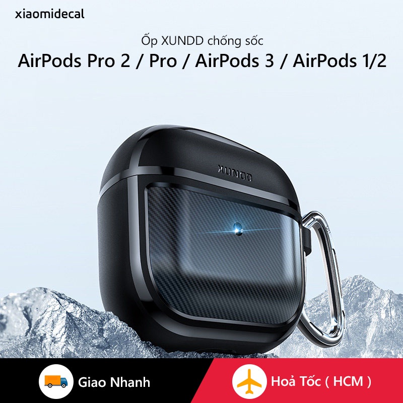 Ốp XUNDD dùng cho tai nghe AirPods Pro 2 / AirPods Pro / AirPods 3 / AirPods 1/2 Chống sốc, vân carbon