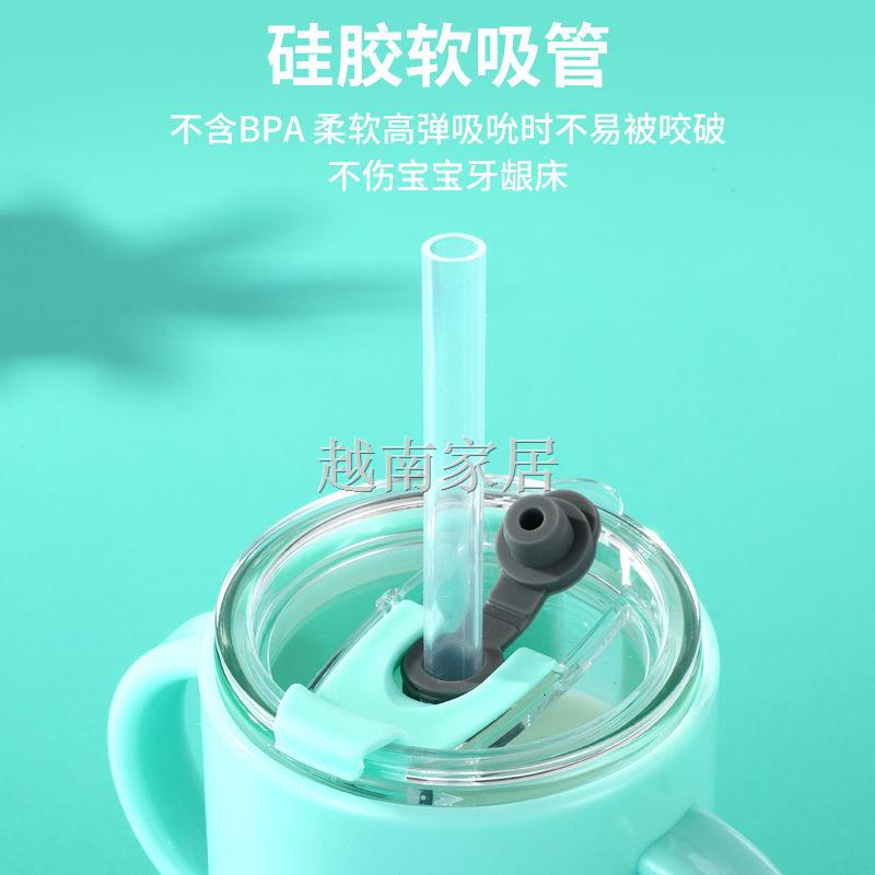 Cốc Thủy Tinh Uống Sữa Có Tay Cầm Và Ống Hút Chịu Nhiệt Độ Cao Chống Rơi Cho Bé Kính