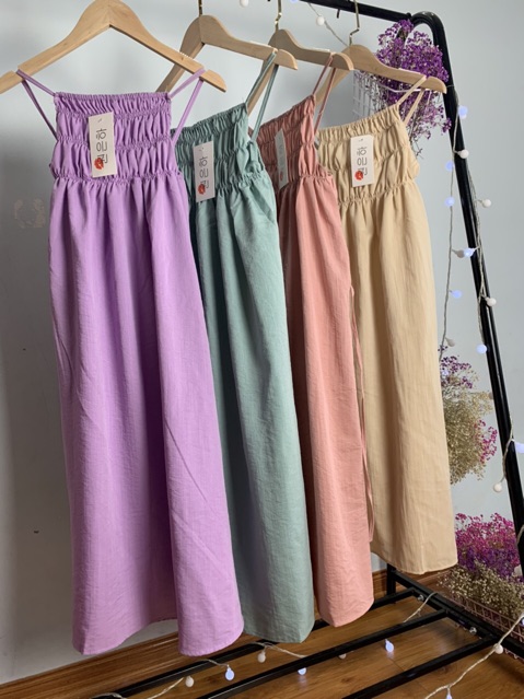 ĐẦM ĐŨI SUÔNG - VÁY MAXI đũi cổ yếm thắt eo chun ngực | BigBuy360 - bigbuy360.vn