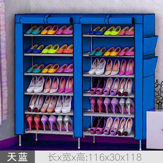 Tủ vải để giầy dép 2 buồng 6 tầng 12 ngăn cao cấp (Xanh)
