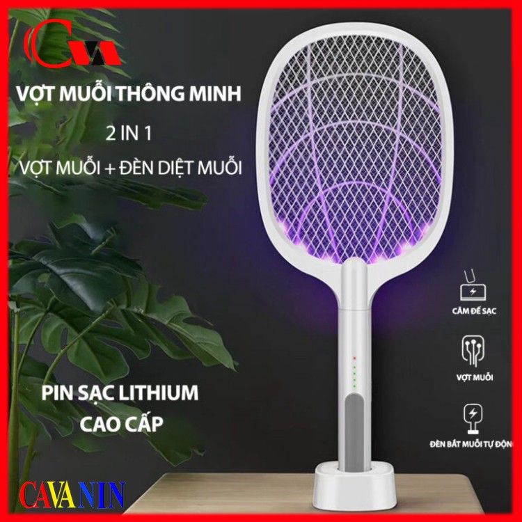 Vợt muỗi thông minh kiêm đèn bắt muỗi  mẫu mới có đế sạc tiện dụng.